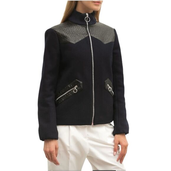 Maje Biker Blousson Zipper Wool Jacket in Deep Navy Size 36 - Picture 4 of 12